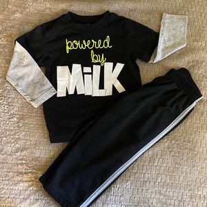 ⭐️ Baby Boy 18M Matching Outfit Casual Graphic Shirt and Pants Powered by Milk